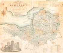 Greenwood (C & I) - Map of the County of Somerset 1829. Hand coloured, with Wells Catheral.