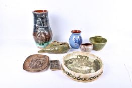 A collection of studio pottery. Including a B C Clay 'Haida Frog' dish, L16.