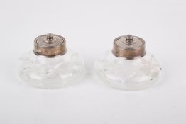 A pair of 20th century silver mounted glass pots.