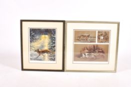 Two Mick Courston limited edition signed prints. Largest 39cm x 37cm.