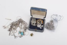 An assortment of silver and white metal jewellery.