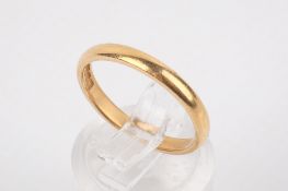 A 22ct gold wedding band. Of slender form, hallmarked, size N, weight 3.1g.