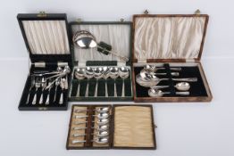 Four boxed sets of silverplated cutlery.