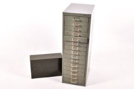 A Bisley metal filing cabinet and metal record case.