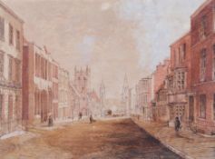 In the manner of George Shepherd (1784-1862), watercolour, Victorian street scene. Unsigned, 31.