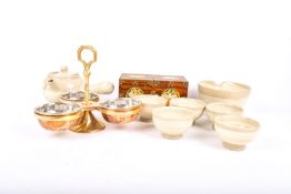 A group of Korean ceramic items. Including a Korean tea set and a small jewellery box.