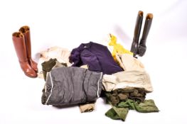 An assortment of dressage and riding clothing.