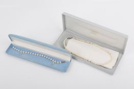 A contemporary cultured pearl necklace and bracelet.