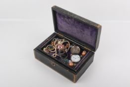 A small group of costume jewellery and silver two pocket watches.