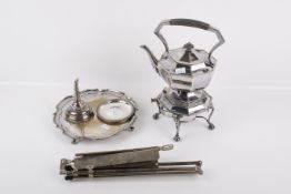 A quantity of assorted silverplate. Including a spirit kettle on stand, etc.