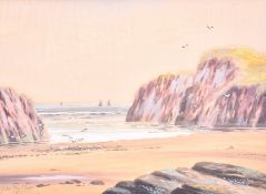 J M Hytton, watercolour, beach scene.