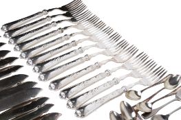 An extensive Spanish Meneses of Madrid silverplated canteen of cutlery in a fitted teak case.