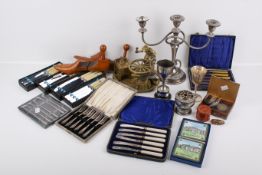 A quantity of silverplated and metal items.