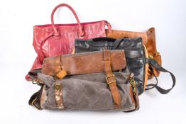 A group of various leather and other shoulder or holdall type bags.