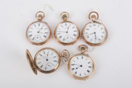 Five gold-plated pocket watches.