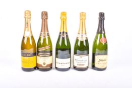 Five 75cl bottles of assorted sparkling wine.