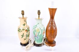 Three baluster form table lamps.