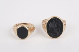 Two hallmarked 9ct gold signet rings.