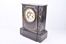 A Victorian slate mantel clock (af).