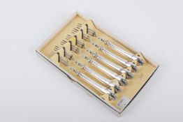 A set of six silver handled tea forks. Hallmarks for CB & S Ltd, Sheffield 1965, gross weight 151.