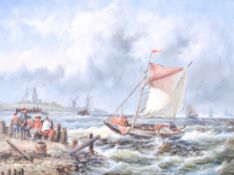 Dutch coastal scene, 20th century oil on board.