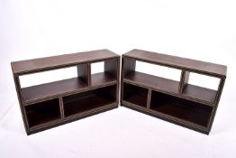 A pair of contemporary brown leatherette units.