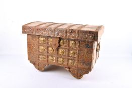 An Indian dowry chest 'pithara', with metal strapwork and fittings.