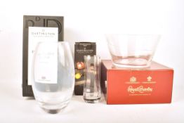 A group of three modern as new glassware items.