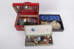 A collection of costume jewellery and jewellery boxes.