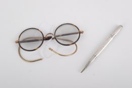 A 'Life-Long' white metal propelling pencil and a pair of vintage spectacles.