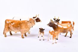 Six Beswick models of cows and calves. Including 'Bessie 198', largest H13cm.