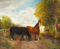 A Wright, oil on canvas, horses. Signed and dated 1896 lower left. 67cm x 54cm.
