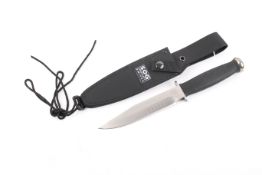 A SOG Specialty Knives S13-government knife with scabbard, boxed. Total length of the knife 28.5cm.