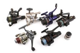 Six assorted fixed spool fishing reels to include ABU Garcia Cardinal LX564.