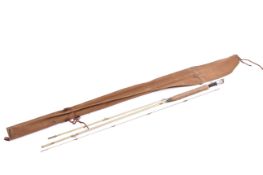 Accles and Pollock Aprillo steel fishing rod and bag.