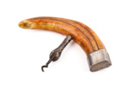 A hallmarked Chester 1910 Stirling silver mounted boars tooth corkscrew.