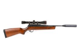 BSA break barrel .22 CAL air rifle. S/n 801072, with Simmons Gold Series 4x40 scope and suppressor.