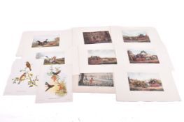 A collection of colour engravings including hunting and coaching scenes.
