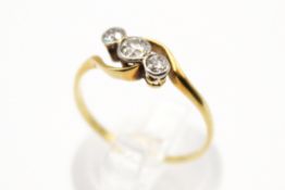 A three stone diamond ring. Mixed round cut diamonds of 0.25 carats estimated total weight.