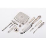 Small quantity of miscellaneous silver and white metal items. Including a cigarette case, etc.