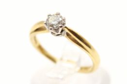 An 18ct gold diamond solitaire ring. Set with a round brilliant cut diamond of 0.25ct stated weight.