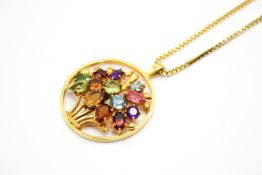 A 9ct gold pendant of circular form and attendant chain.