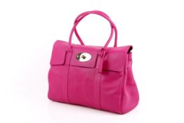 A bright pink Mulberry Bayswater Glossy Goat handbag. With gold fittings, short handles, as new.
