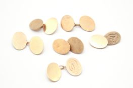 Three pairs of 9ct rose gold cufflinks.
