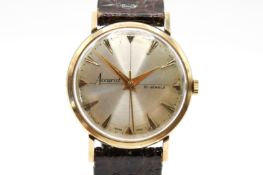 A 9ct gold Accurist wristwatch. With gilt markers to the pearlized face, case diameter 3.