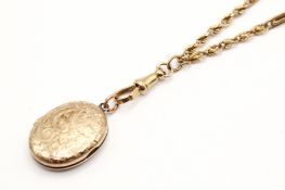 A 9ct front and back oval picture locket and a 9ct gold guard chain.
