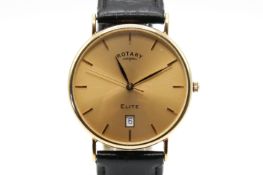 A 9ct gold and yellow metal Rotary Elite quartz wristwatch.