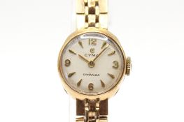 A 9ct gold Cyma cocktail watch. Gilt markers to the cream face, case diameter 1.