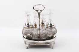 George III Stirling silver condiment cruet set and stand, London, 1807.