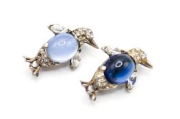 A pair of silverplated paste set brooches in the form of penguins.